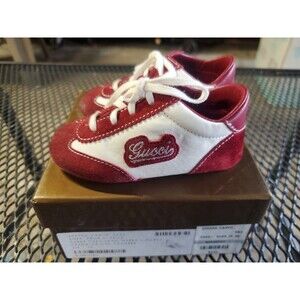 BABY GUCCI SHOES SUEDE AND LEATHER (205556 CANVO) CRANBERRY WHITE